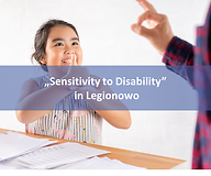 Girl shows a polish sign language sign. Text: “Sensitivity to Disability in ...