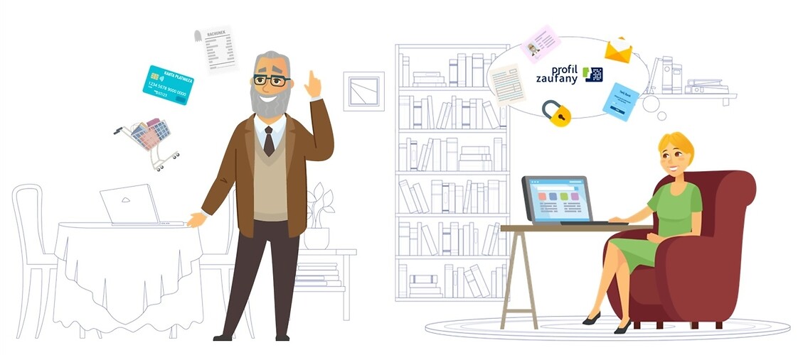 Grafika - seniorzy korzystający z komputera