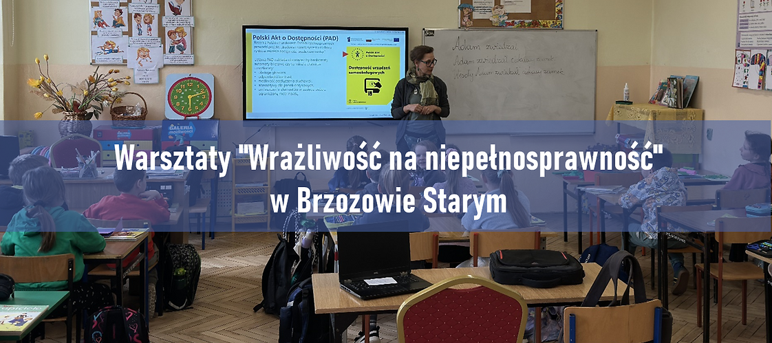 Klasa podczas warsztatów „Wrażliwość na niepełnosprawność” w Brzozowie Starym.